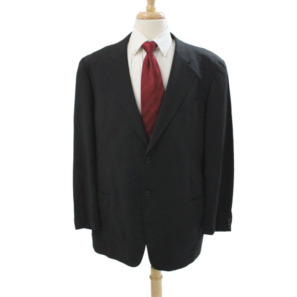 Armani Collezioni Mens 2 Piece Suit Jacket Black Wool Button Classic Size 46